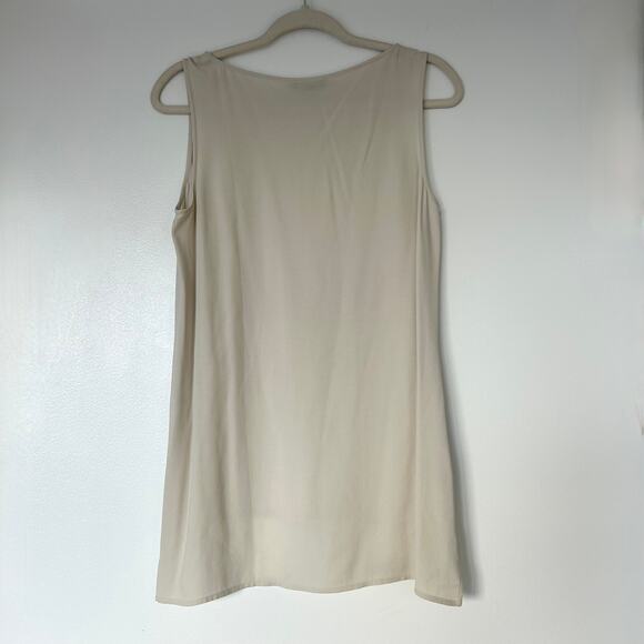 Eileen Fisher 100% Silk Georgette Crêpe Long Shell Bone Bateau Neck Top S Petite - Picture 11 of 16